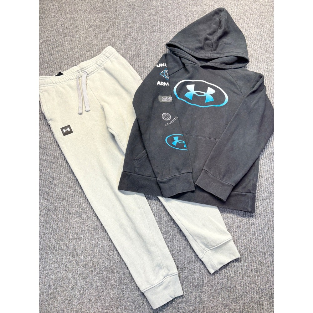 Under Armour Boys Hoodie and Gray Joggers Set Black ColdGear Tracksuit YMD